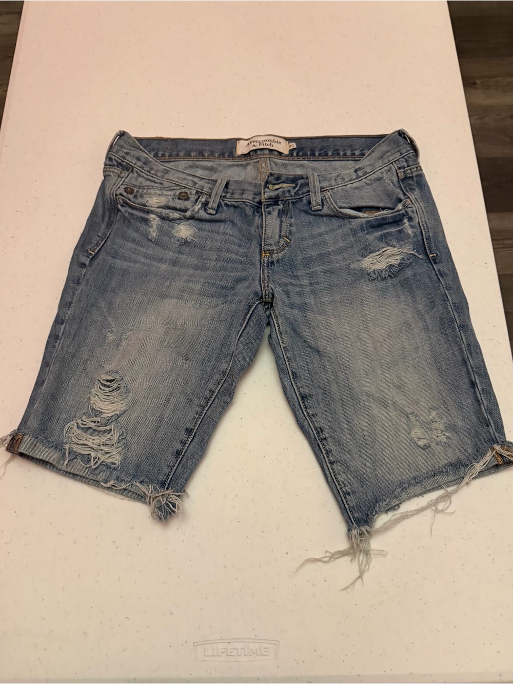 Abercrombie & Fitch Light Blue Distressed Denim Bermuda Shorts